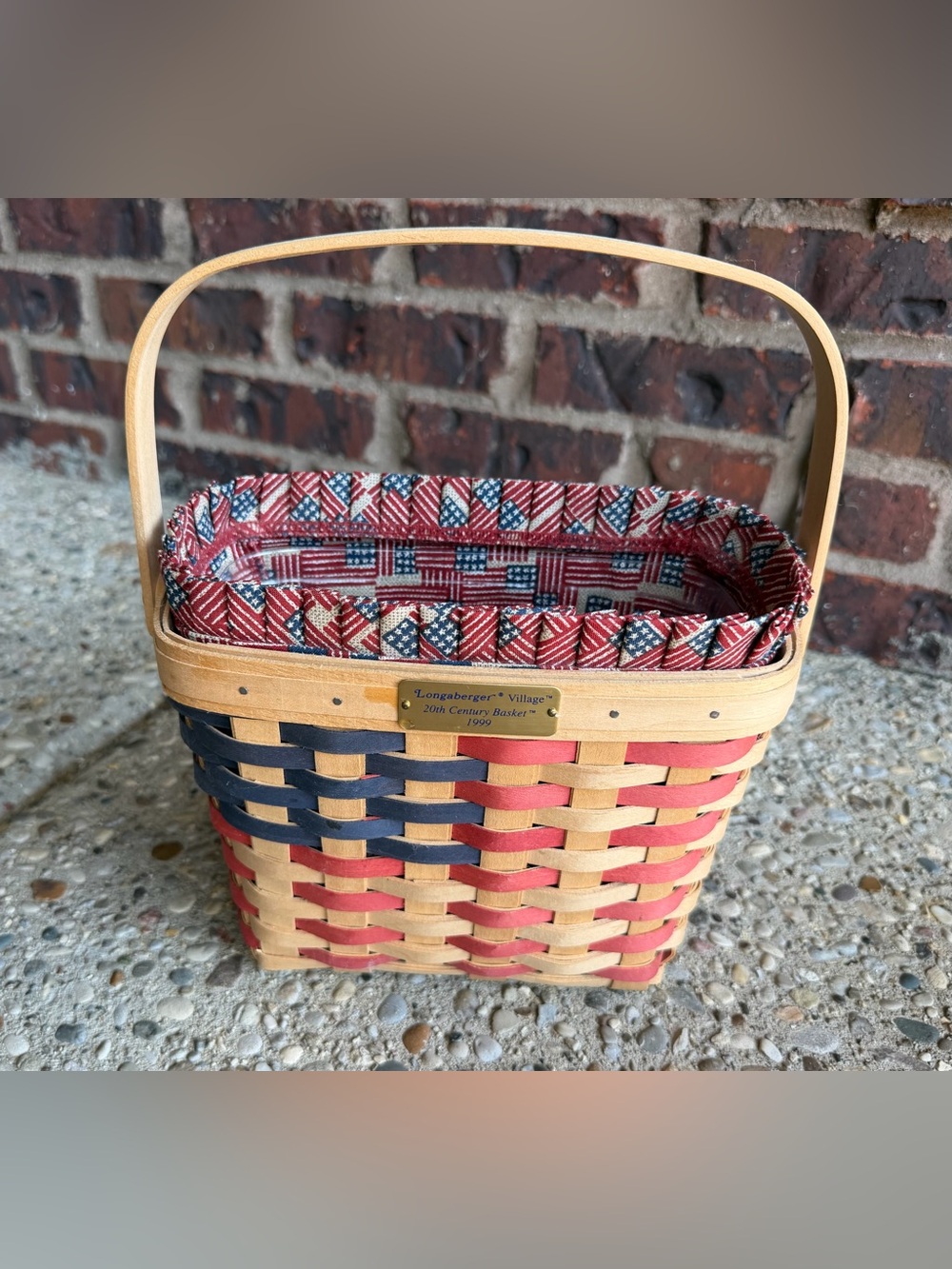 Longaberger 1999 20th Century Basket Patriotic Weave Liner & Plastic Protector
